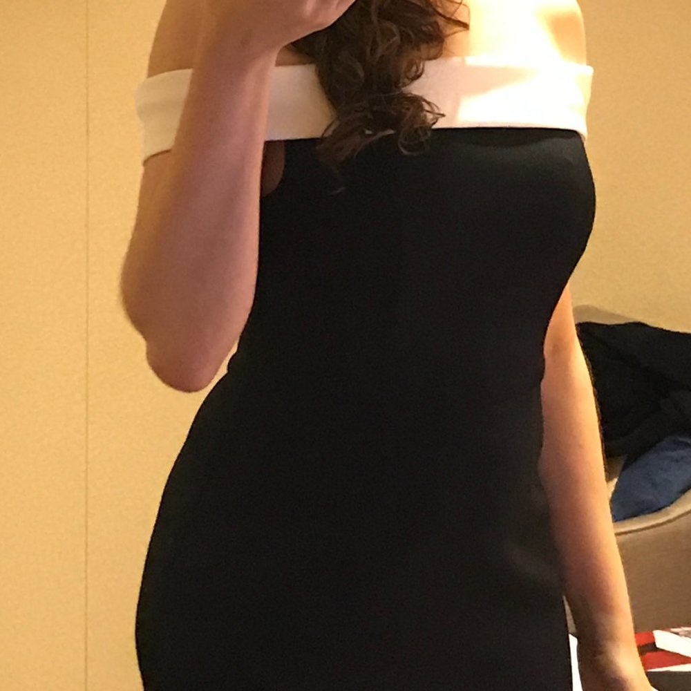Black Halo Black and White Strapless Gown